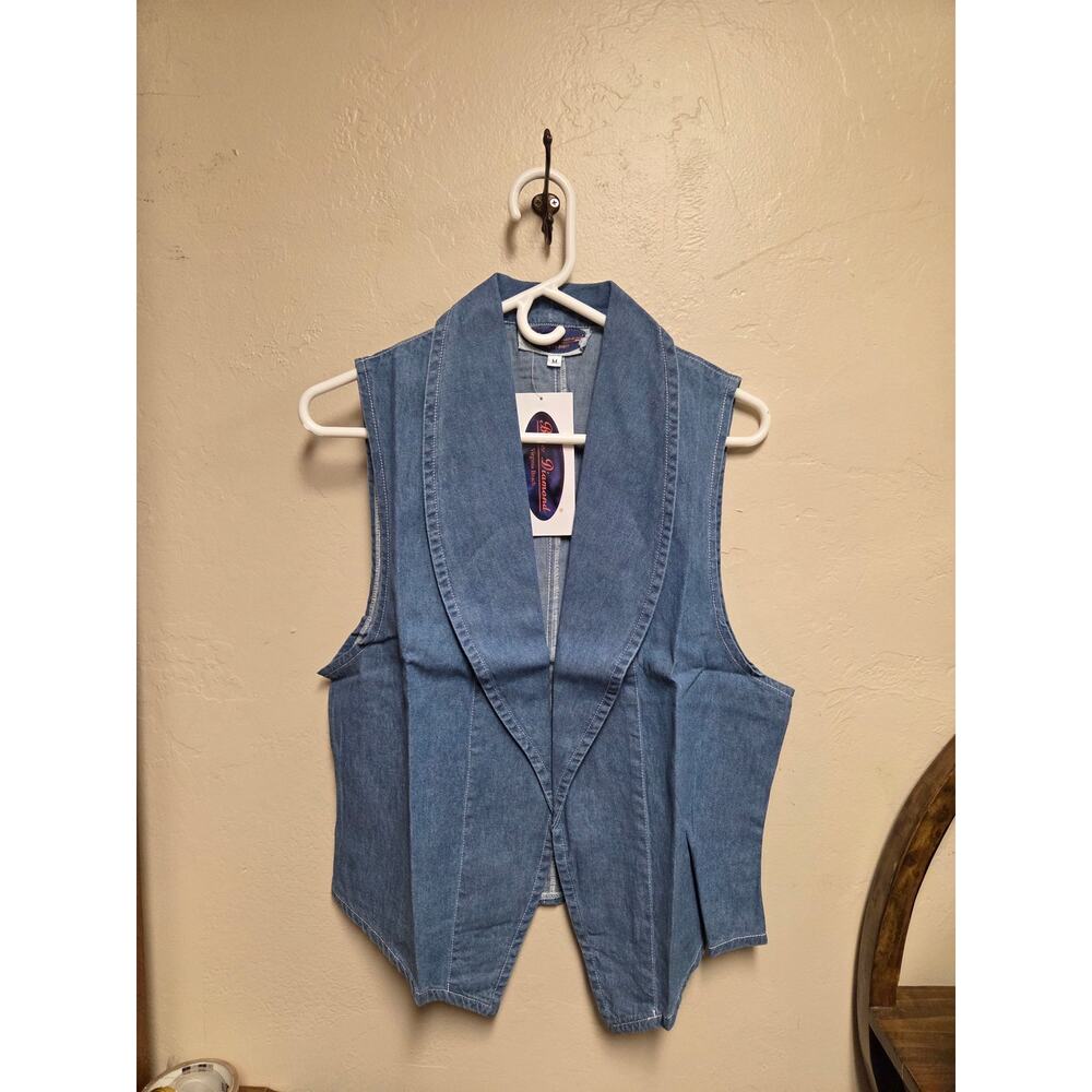 Blue Diamond Virginia Beach Denim Vest  SZ L Back 22" and Length is 23".